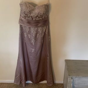 Strapless satin gown with jacket.